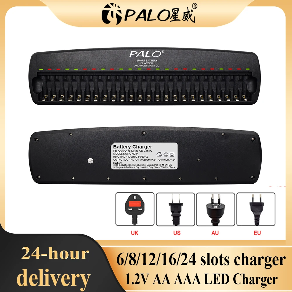 

PALO 6/8/12/16/24 Slot Fast Smart Charger LED display 1.2V Ni-MH NiCd Battery Charger for 1.2V AA AAA Rechargeable Batteries