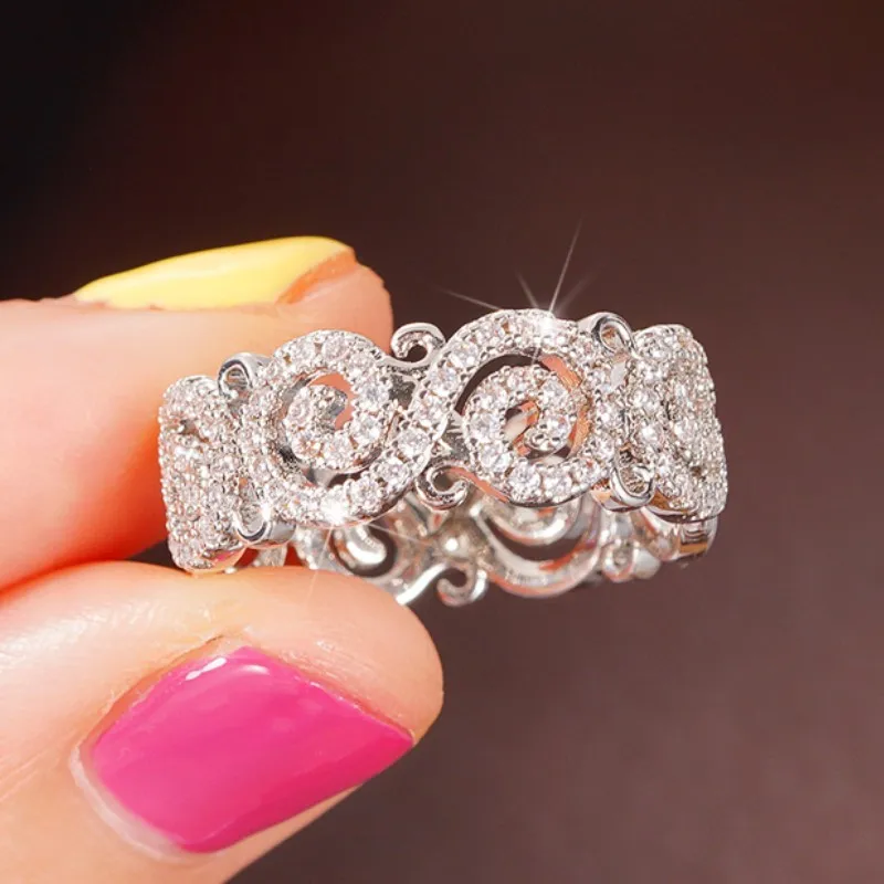 925 فضة نمط الجوف تصميم النساء خواتم الرائعة زركون الزفاف اكسسوارات الزفاف مجوهرات عصرية جديدة #1