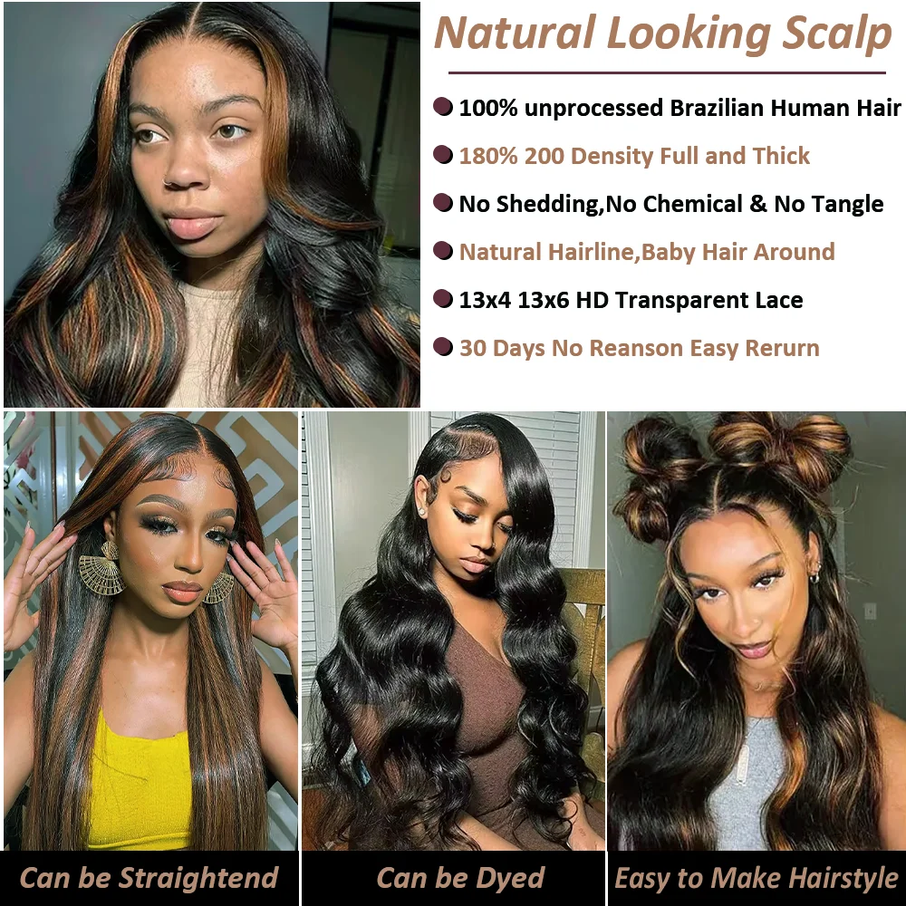 18-46 Zoll FB30 Body Wave HD Lace Front Perücken aus Echthaar, 200 Dichte, 13x4 13x6 transparente Lace Frontal brasilianische Perücke für Frauen – Detail 3