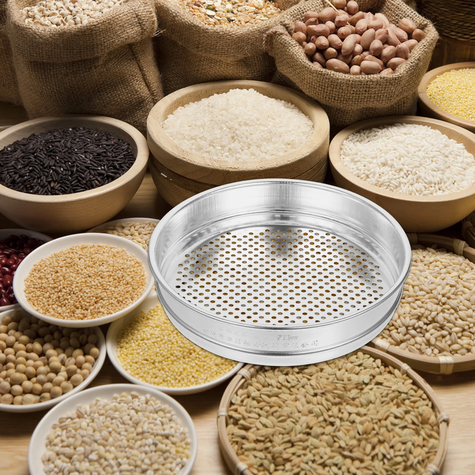 

1pcs Grain Sieve Stainless Steel Round Sifting Strainer For Rice Inspection Kitchen Use Manual Cereals Separator Sand Sifter