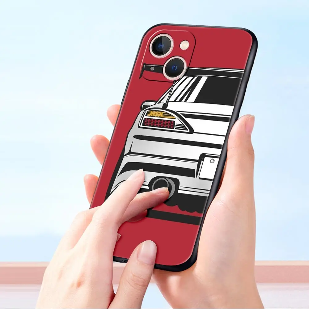 Luxury Phone Case For iPhone 11 12 13 15 16 14 Pro Max X XR XS 7 8 Plus 2020 Black Silicone Cover Funda Japan JDM Sports Car
