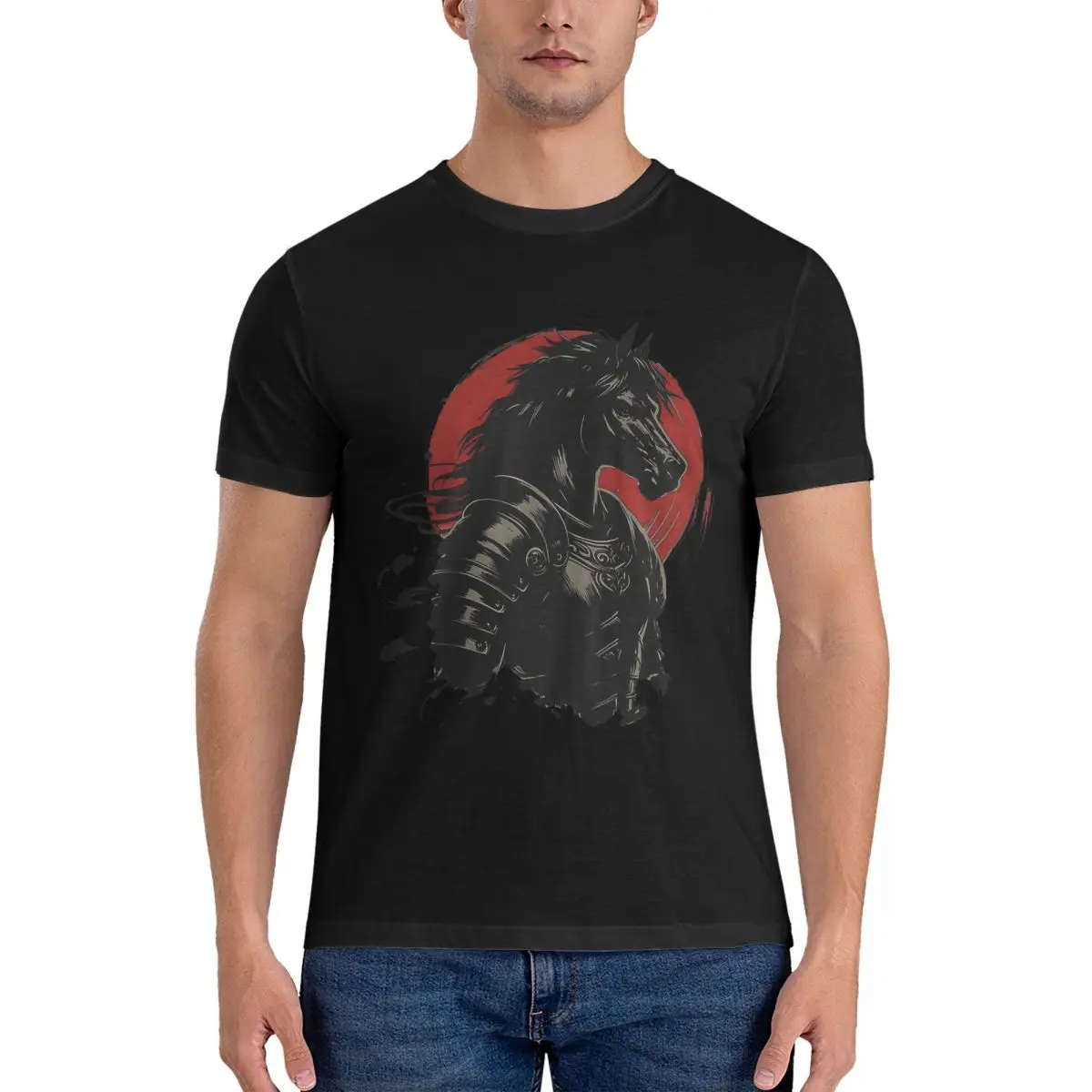 

Black Myth Wukong Black Horse Samurai Metal Print T-Shirt for Men Round Neck 100% Cotton T Shirt Game Tee Shirt official-website