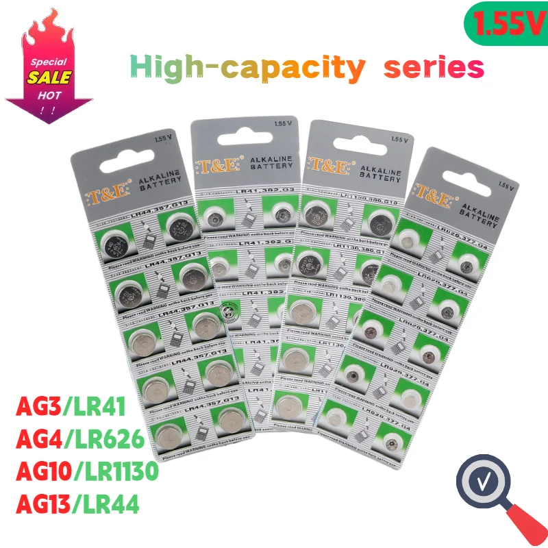 10PCS AG3 LR41 AG4 LR626 AG10 LR1130 AG13 LR44 1.55V Alkaline Batteries SR41 L736 392 SR415SW for Watches Toys Thermometers