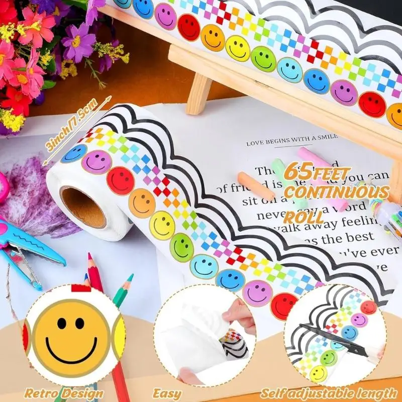 

Улыбающееся лицо, отделка границей, стикер на стену 32,8 фута для украшения стен на классной доске, 10 метров, детские наклейки для классных принадлежностей