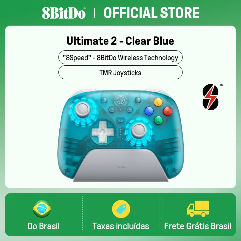 Controle Sem Fio 8BitDo Ultimate 2 para PC e Android com Joysticks TMR, Gatilhos Comutáveis, Controle de Movimento, 8 Velocidades