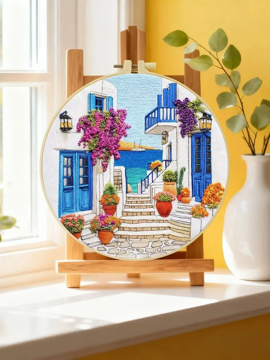 1 Stück 20X20CM/15X15CM 7,87/6,3 Zoll Meerblick-Stickerei-Starter-Set DIY-Kit DIY-Stickerei-Set Handarbeitsset für Anfänger – Detail 6