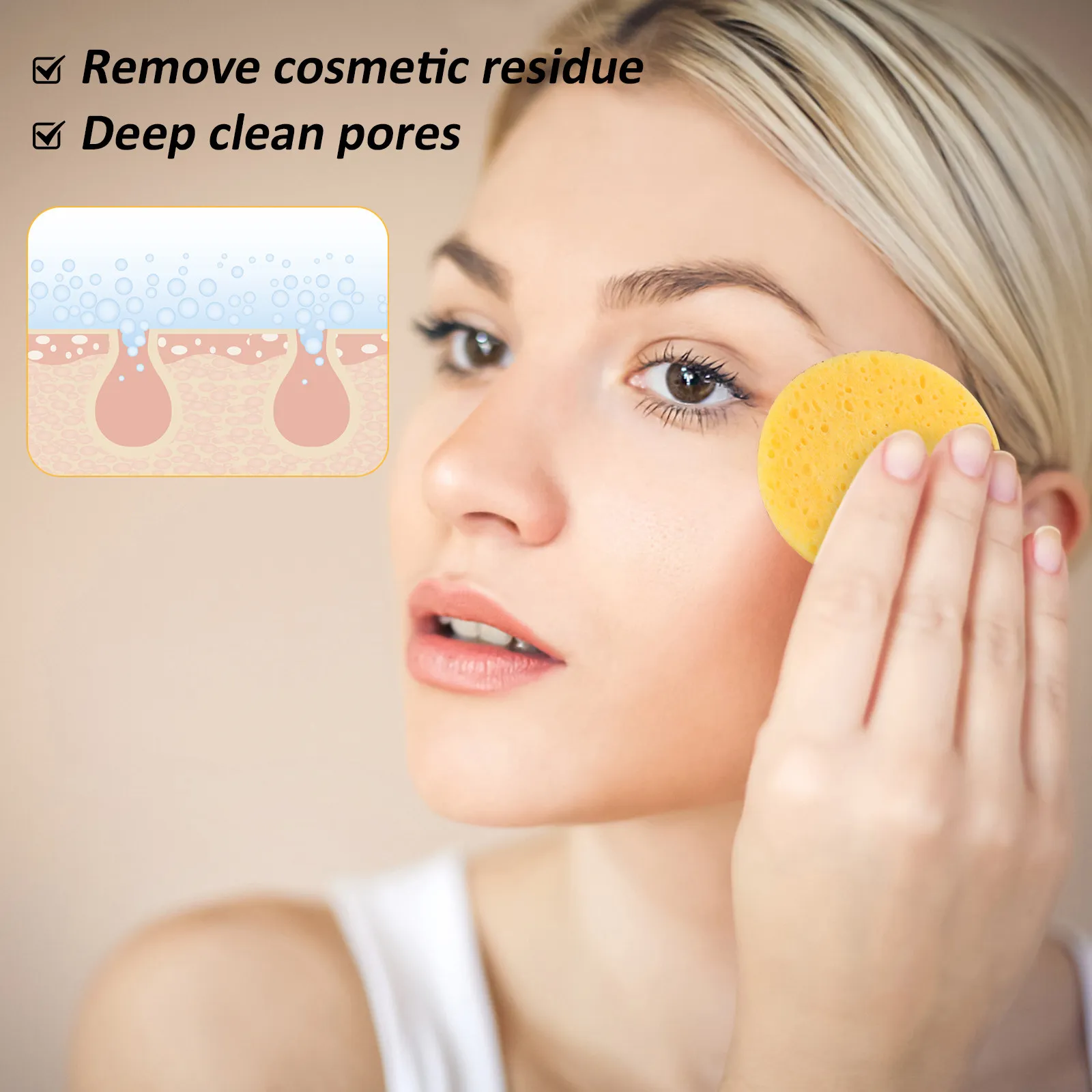 50 Esponjas Redondas Macias para Limpeza Facial, Almofadas Reutilizáveis para Remoção de Maquiagem e Ferramentas de Limpeza Facial para Base e Pó