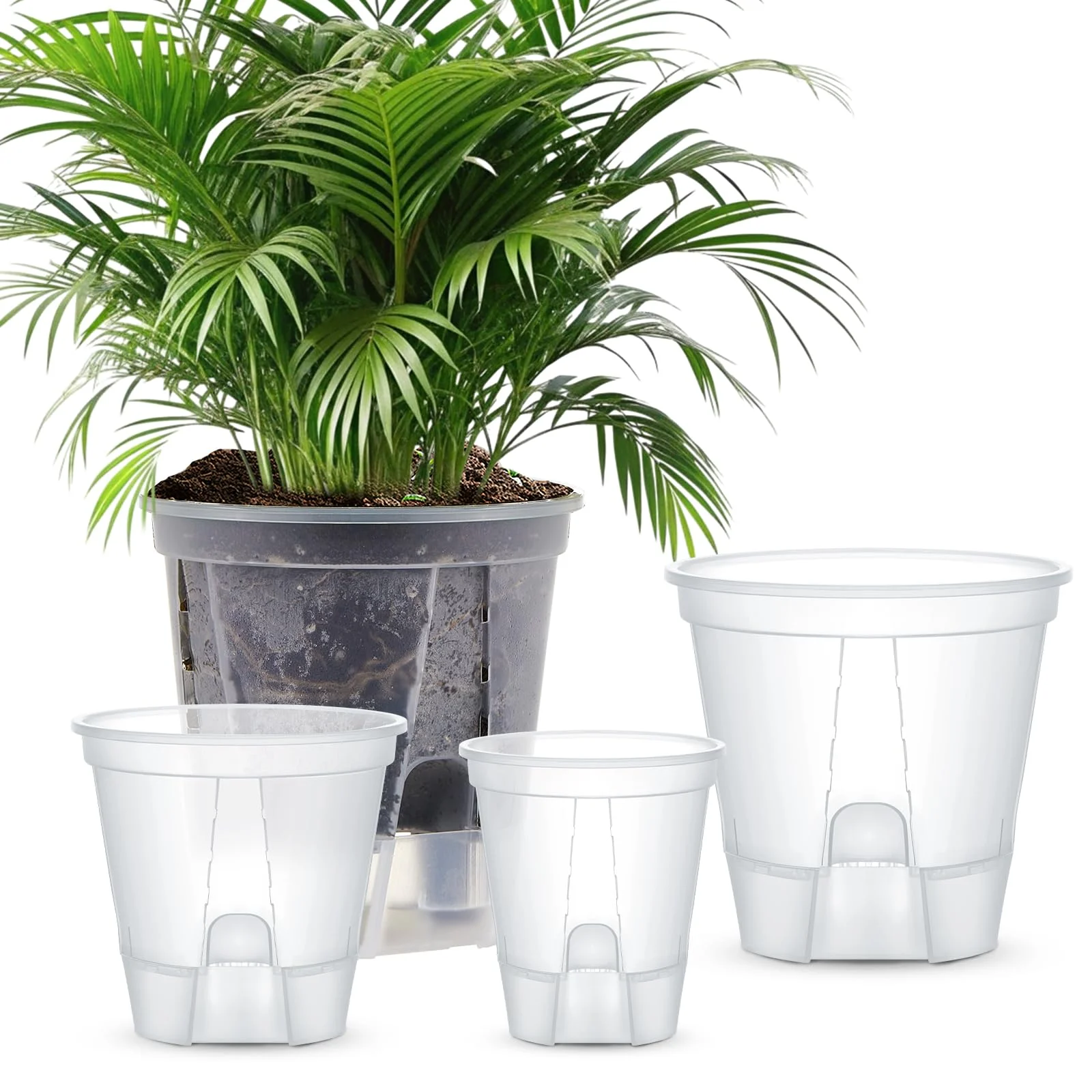 Pot de fleurs Transparent auto-arrosage avec réservoir, jardinière d'intérieur pour plantes, Pot d'orchidée en plastique, décor de bonsaï pour la maison, 5 pièces