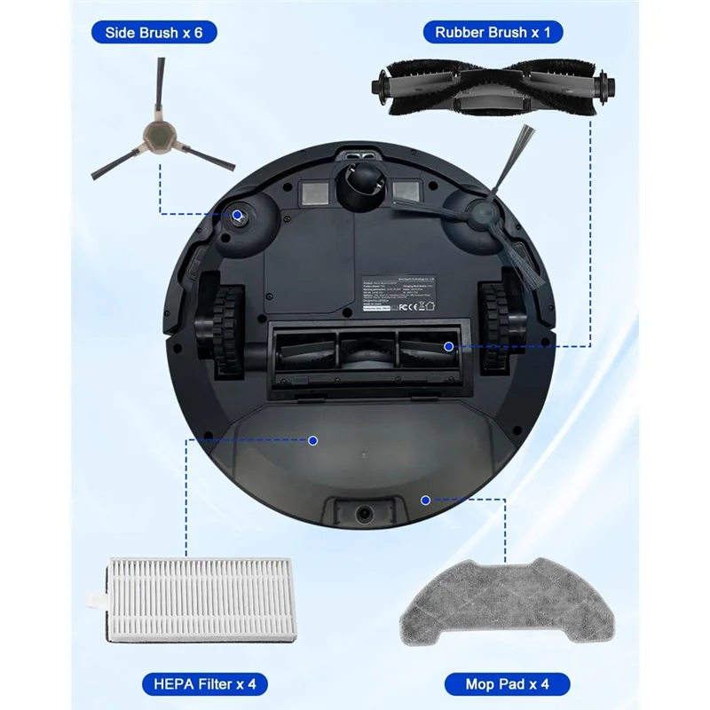F-T para Robot aspirador Airrobo P20, cepillos laterales principales, filtros HEPA, paño de mopa, bolsas de polvo, piezas de repuesto