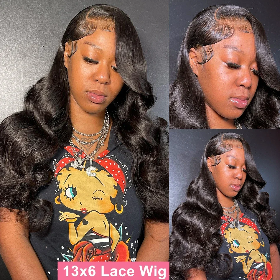 13x4 Body Wave Human Hair 13x6 Hd Lace Frontal Wigs 200 Density 46 Inch For Black Women Pre Plucked Wave Lace Frontal Wig image 4