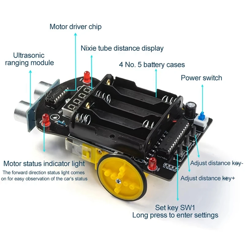 Smart Car DIY Electronic Kit 51 MCU Ultrasonic Obstacle Avoidance Car Automatic Ranging Robot Programming DIY Kit