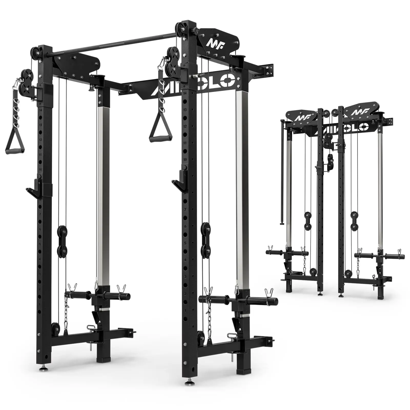 Folding Squat Rack, Wall Mounted Power Rack with Cable Crossover Machine & LAT Pull Down, Functional Trainer with 5