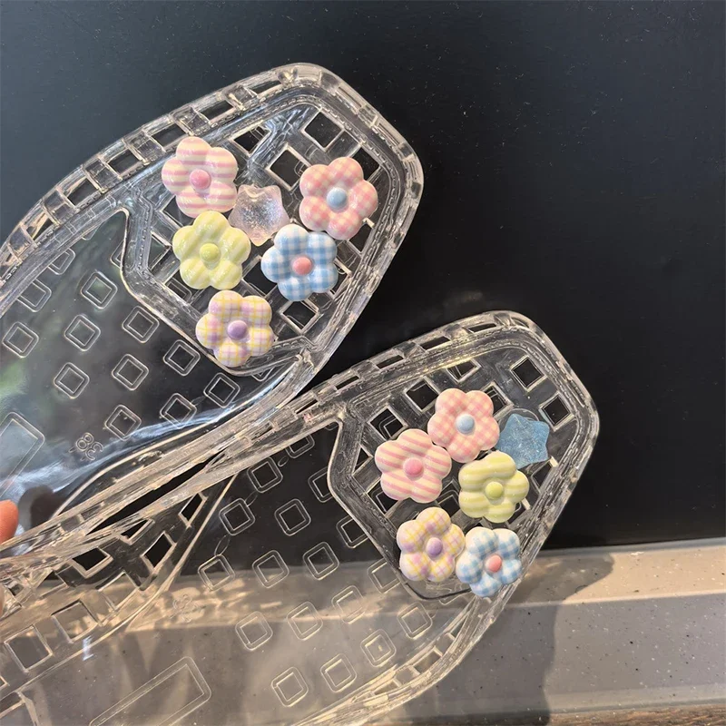 

Dopamine Handcrafted Plaid Flowers Jelly Shoes Sandals Accessory DIY Decorative Shoe Flower Slippers Shoe Buckle Accessories