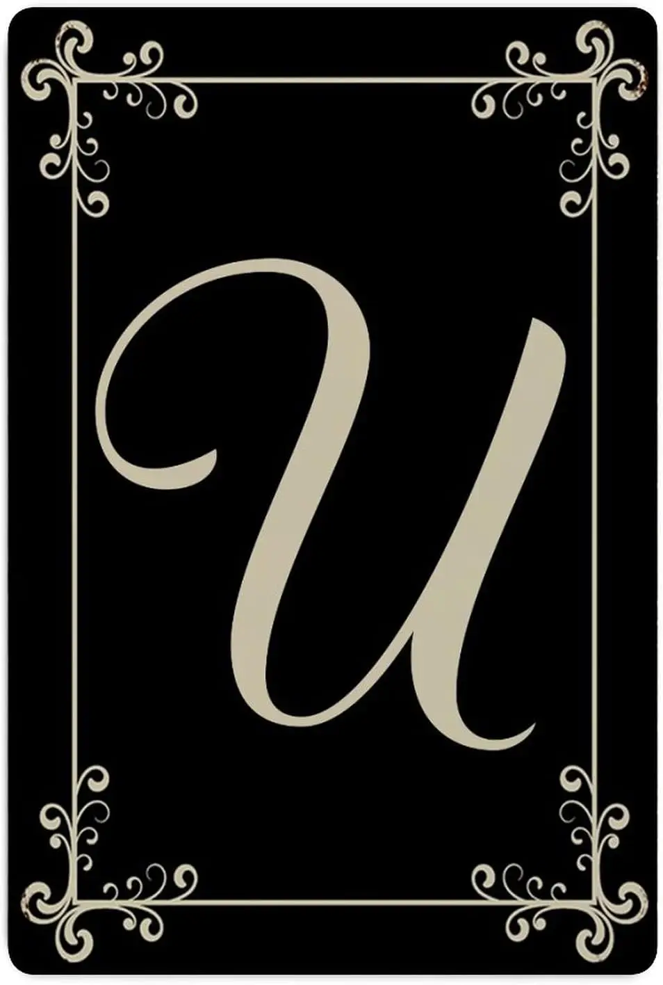 Classic Flowers Monogram Letter U Metal Signs Letter Initial Black Vintage Tin Plaque Alphabet Letter Sign Farmhouse Tin Plaque
