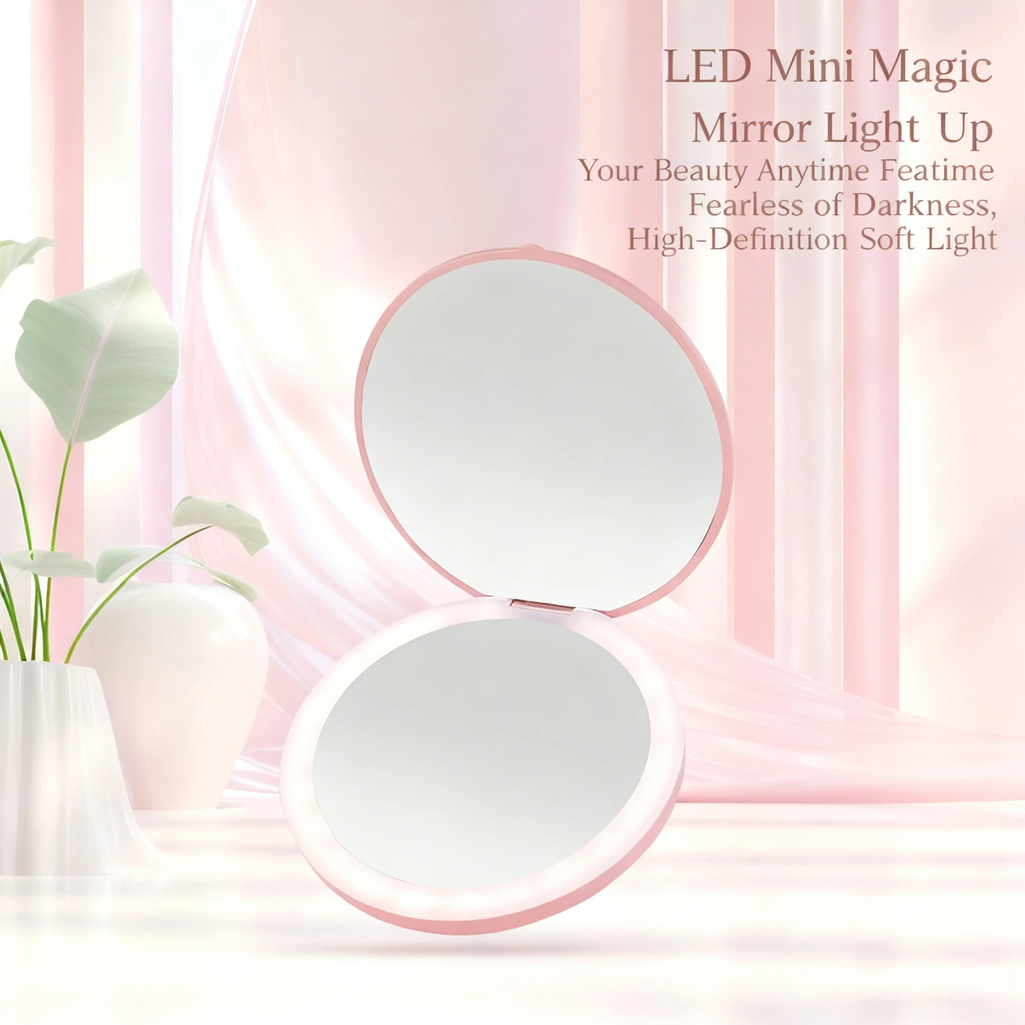 New Mini LED Luminous Makeup Mirror Round Portable Foldable Small Compact Mirror with Light USB Handheld Makeup Lighted Mirror