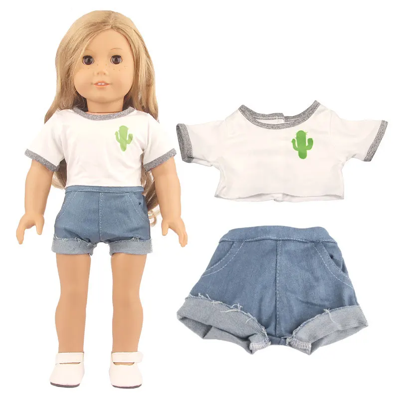 New Off shoulder top and denim pants set  Fit For American Girl Doll 18 Inch Doll Clothes , Shoes are not included.