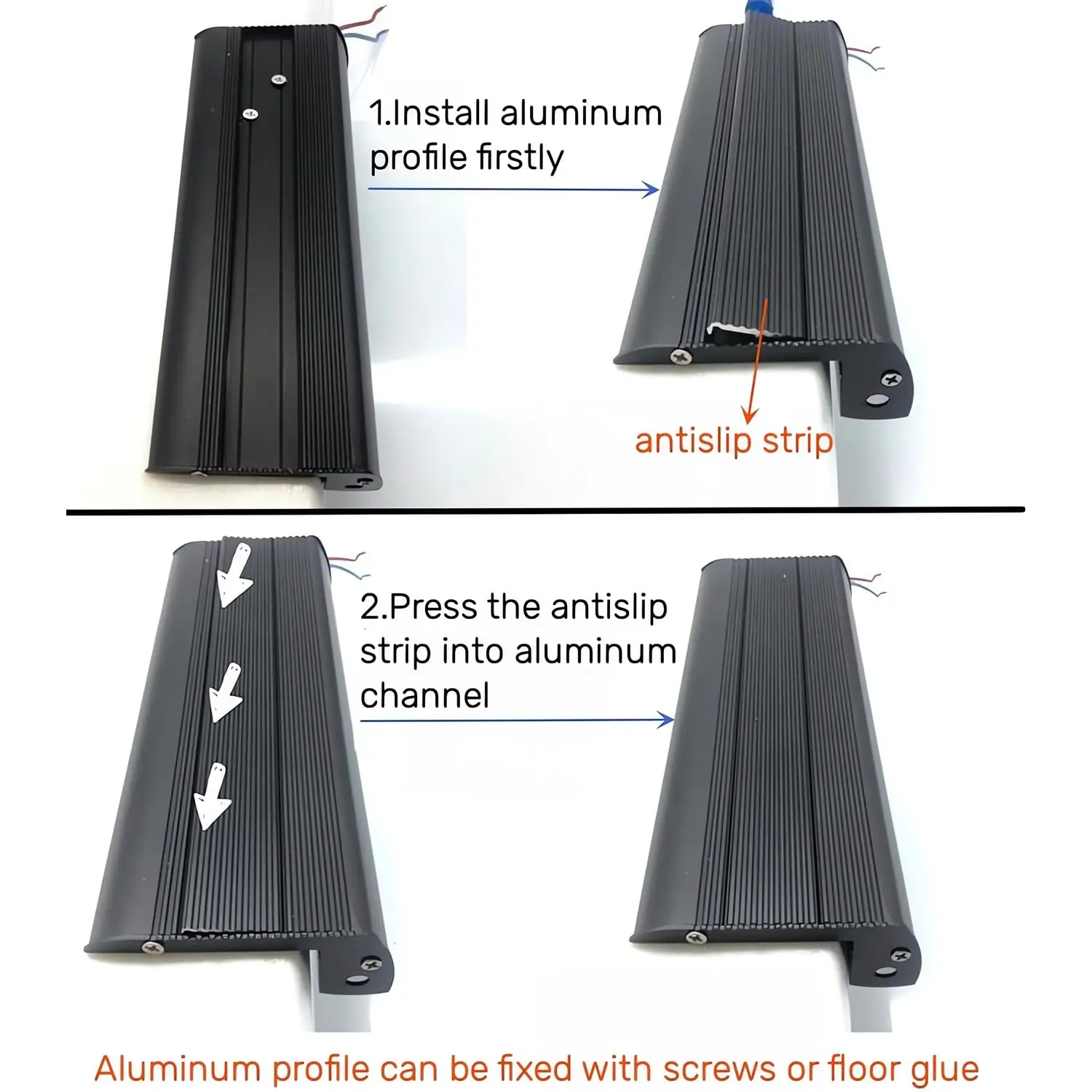 Anti-Slip Stair LED Aluminum Profile Safety Backlight Step Channel Cover Edge Protector Deck Hard Bar Strip Light