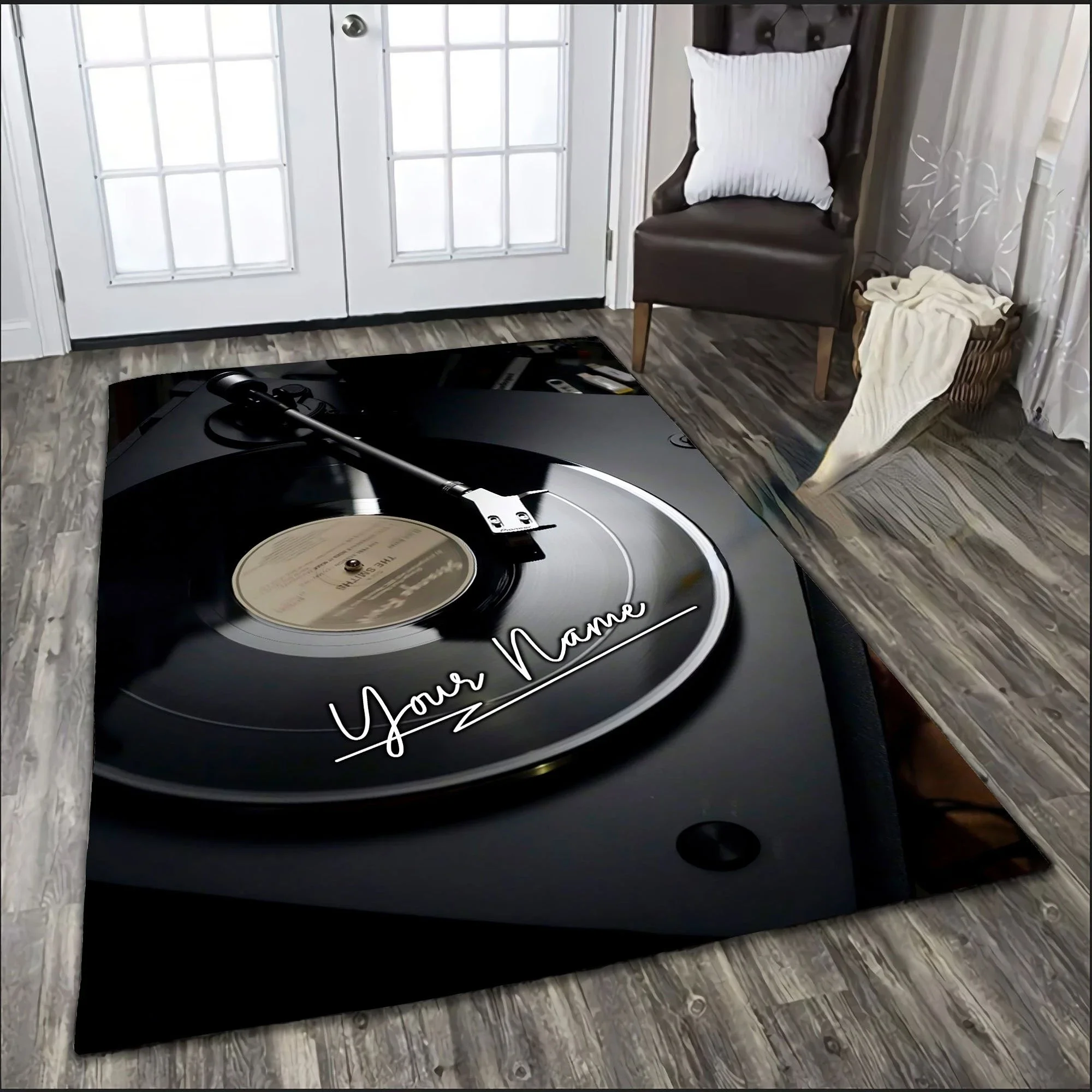 3D Mats Customize Name Vinyl Record Rug Printed Graphic Square Flannel Anti-slip Large Carpet Living Room Home Decor Large Rug