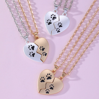 BFF 2 Pcs Half Heart Matching Pet Paw Design Pendant Necklace For Best Friends Friendship Gift
