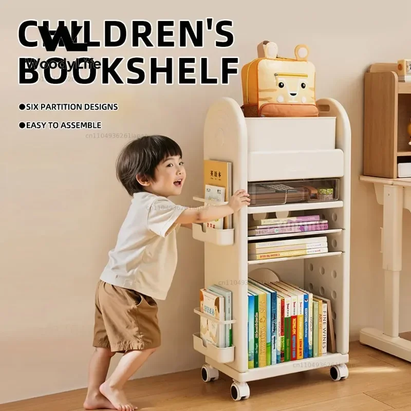 Children's Bookshelf - Movable Floor-standing Storage Rack, Multi-level Backpack Storage Rack, Small Cart Bookcase