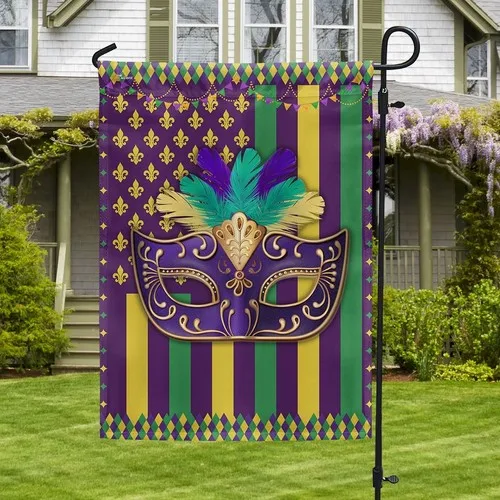 Mardi Gras Fleur De Lis and Masquerade Mask American Double-sided Flag Decor ZZO EEZ