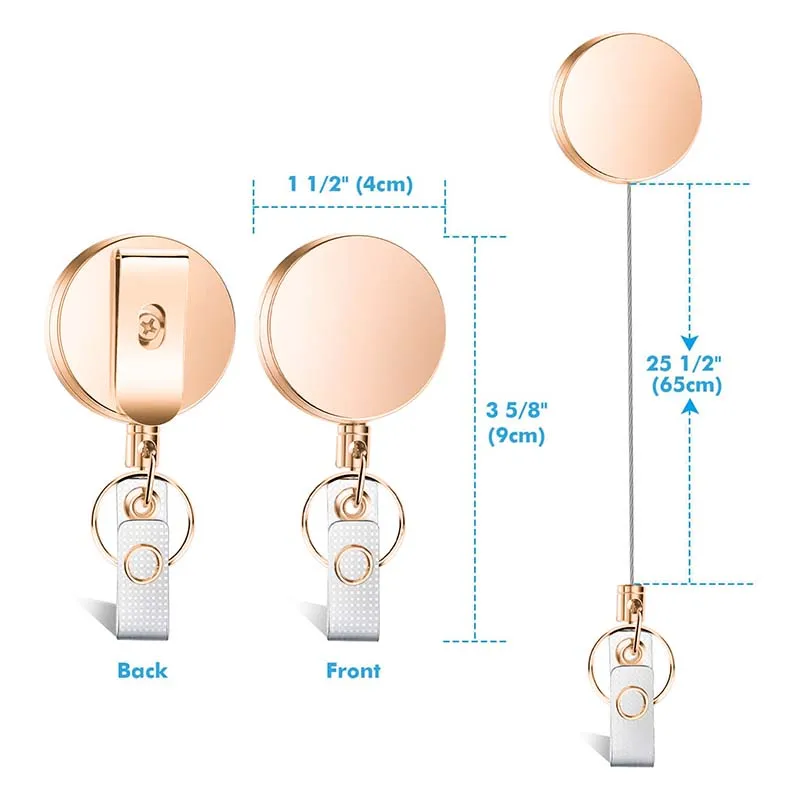 Rose Gold Belt Key Ring Metal Retractable Pull Badge Reel ID Lanyard Name Tag Card Badge Holder Reels Recoil Chain Clips