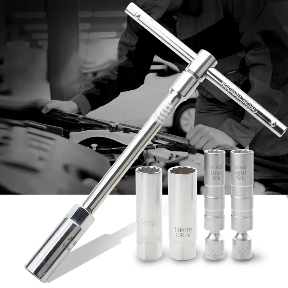 

6 шт., набор автомобильных искровых ключей, 14 мм, 16 мм, набор гибких искровых головок с Т-образной ручкой для авто и мотоциклов, инструмент для ремонта автомобилей