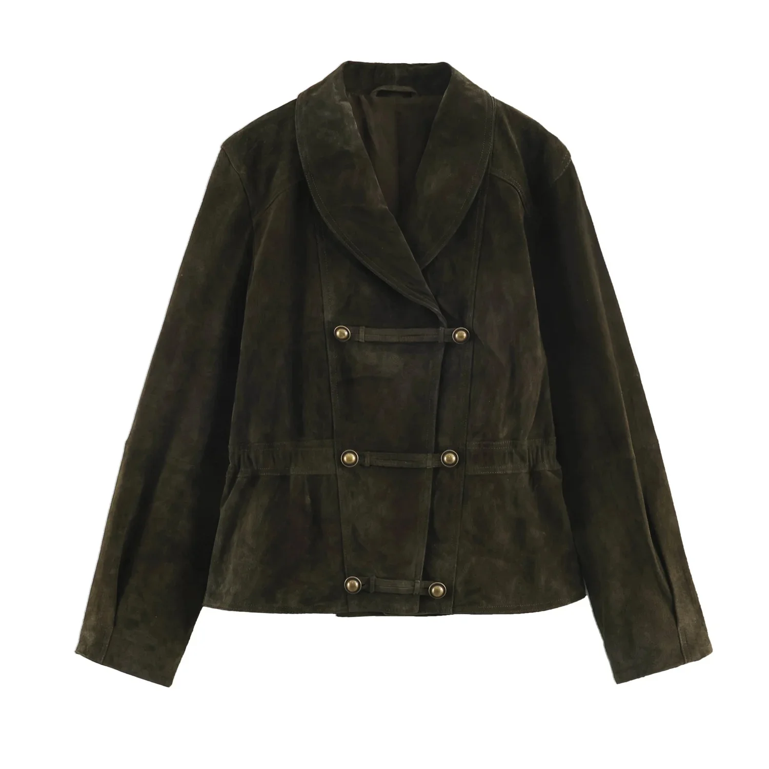 KONDALA Damen Vintage Chic Jacke aus Kunstwildleder mit Seilknöpfen und Revers, Neu 2026 Herbst-Winter Trendiger High-Street-Pendlermantel – Detail 2