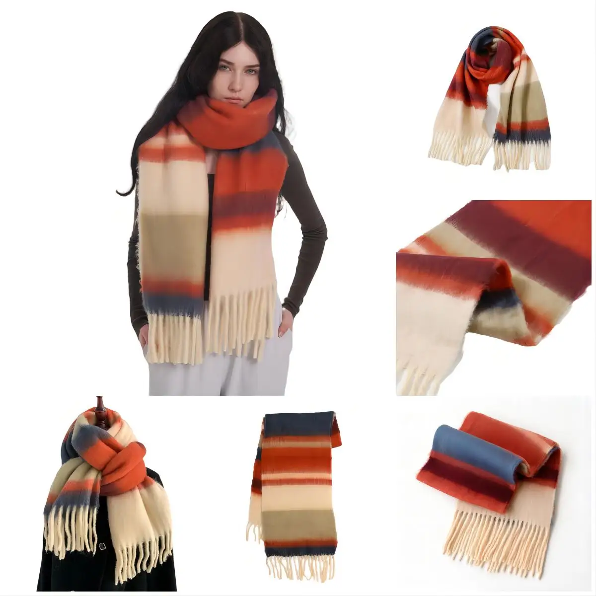 Luxury Brand Scarf Striped Winter Scarves Z Cashmere Handfeeling Soft Brushed Tie Dye Warm Shawl Bright Color Scarves for Women