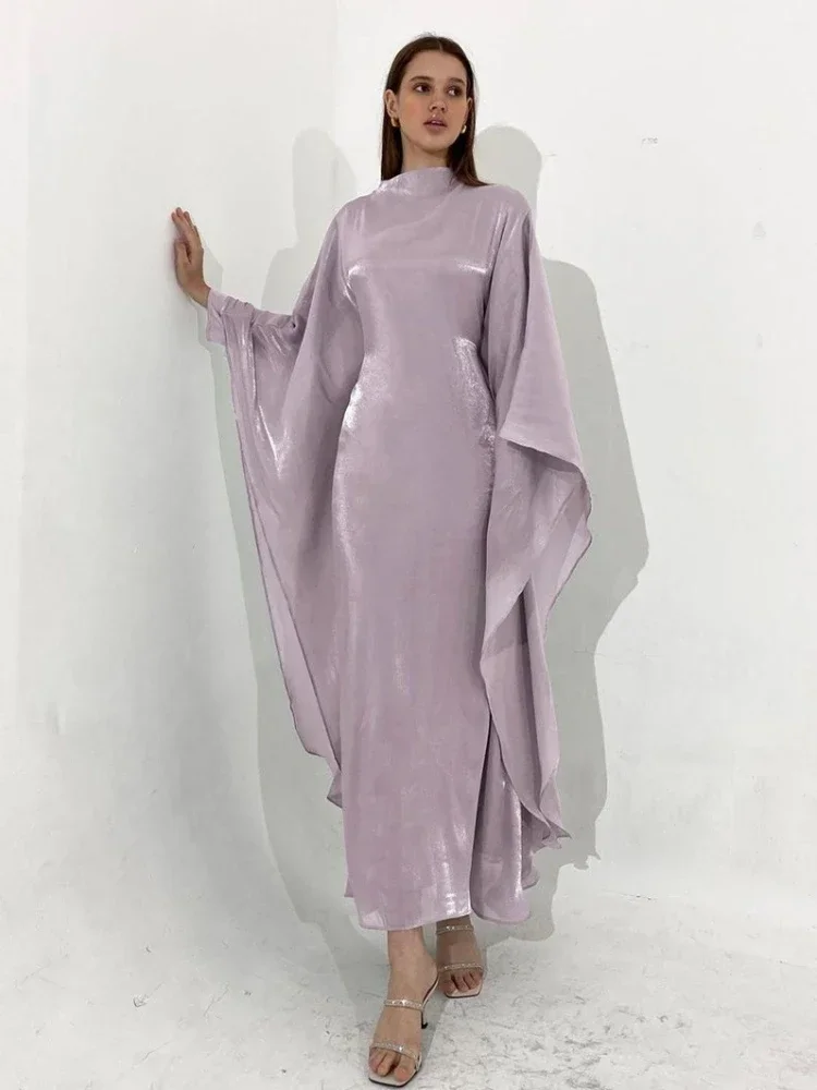 

Eid Ramadan Women Silky Dress Baw Sleeve Maxi Long Dresses Party Abaya Morocco Kaftan Vestidos Dubai Turkey Robe Jalabiya 2025