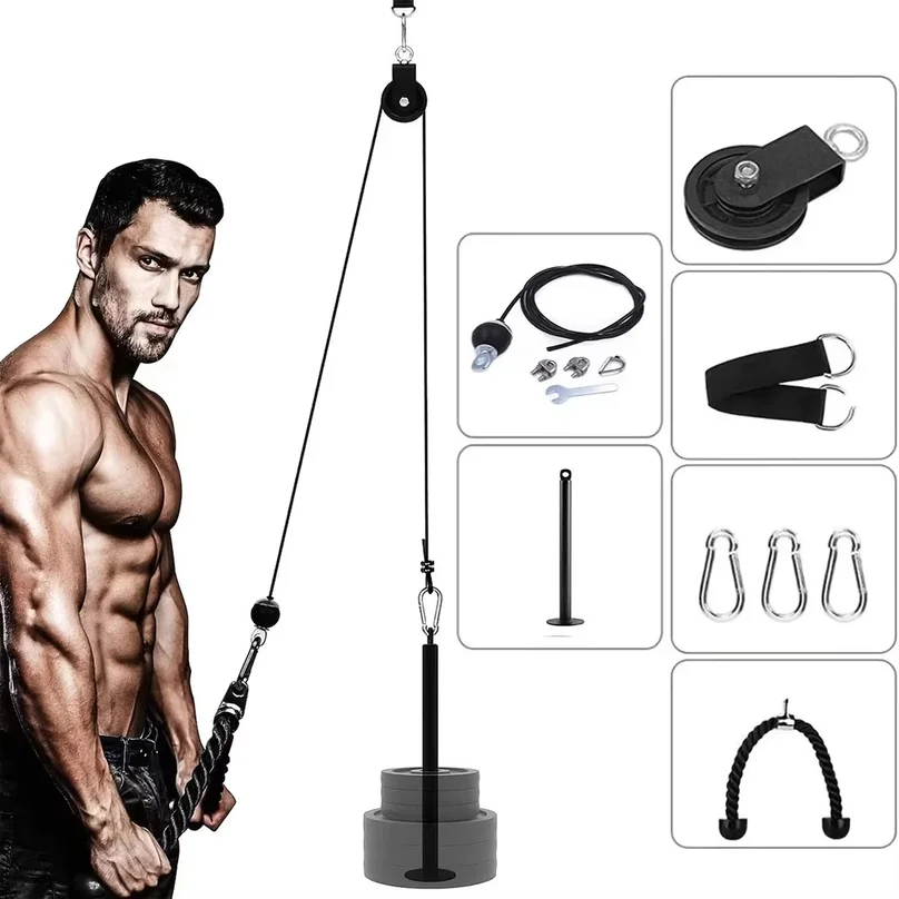 8-piece pulley fitness accessories rope self-made Big Bird home high pull down arm triceps fitness equipment X kit