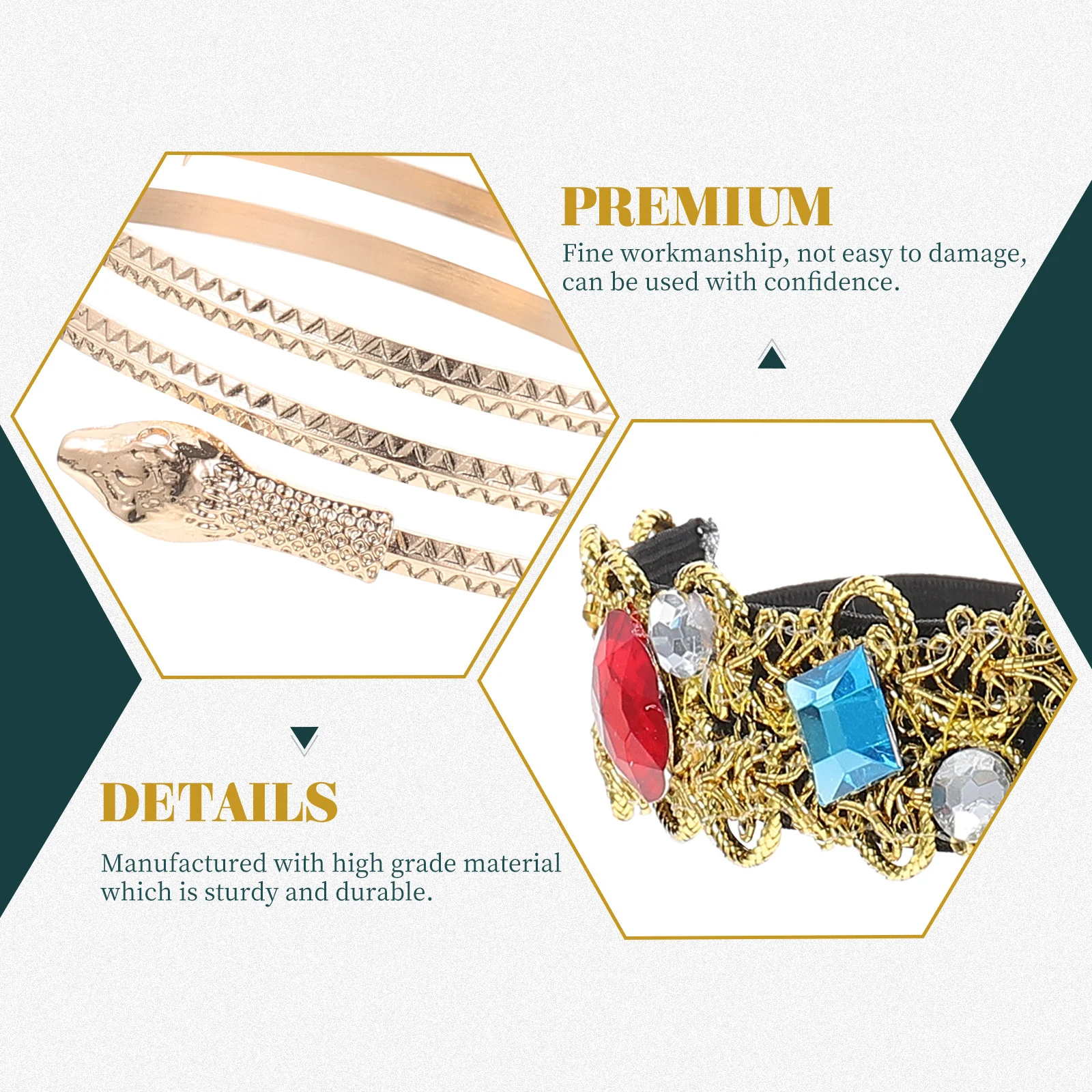 1 ชุดเครื่องแต่งกายสไตล์อียิปต์อุปกรณ์เสริมผมงูที่คาดผมสร้อยข้อมือนำกลับมาใช้ใหม่ได้สำหรับปาร์ตี้ฮาโลวีนคอสเพลย์การแสดง