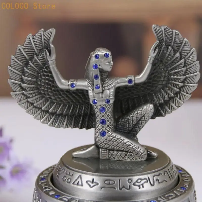 Decorative Metal Goddesses Figurine Music Box with Egyptian Theme, Rotating Desktop Musical Ornament for Shelf Display D0LD