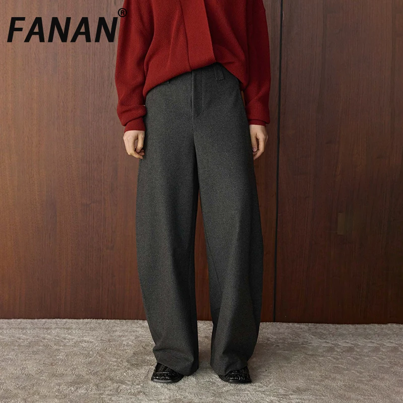 

FANAN элегантные шерстяные брюки для женщин, прямые широкие брюки с высокой талией, офисная женская свободная теплая одежда, женская зима 2024, новинка