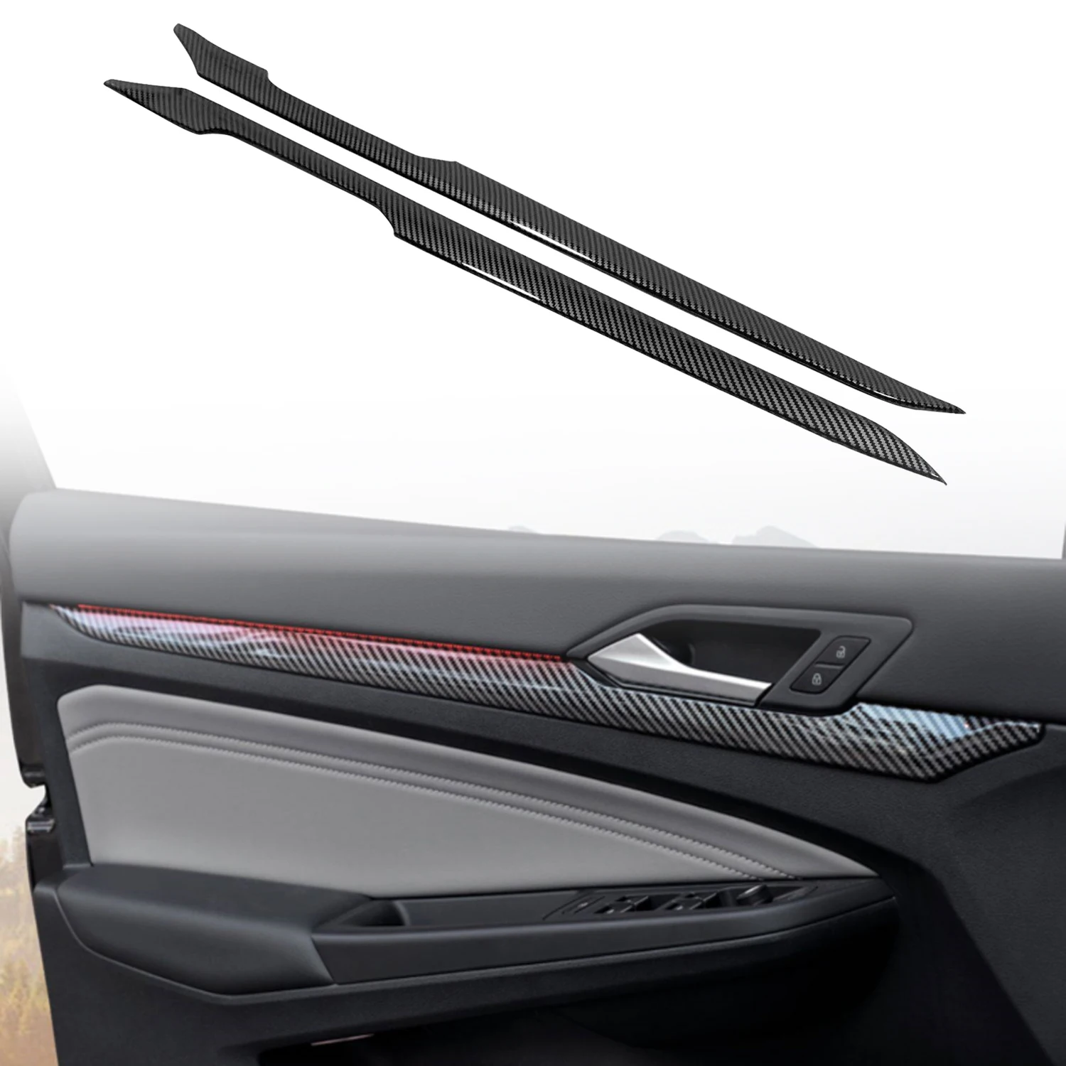 

For VW Volkswagen Golf 8 MK8 VIII 2022-2023 Carbon Black Interior Inner Door Molding Cover Trim ABS Car Accessories 2pcs