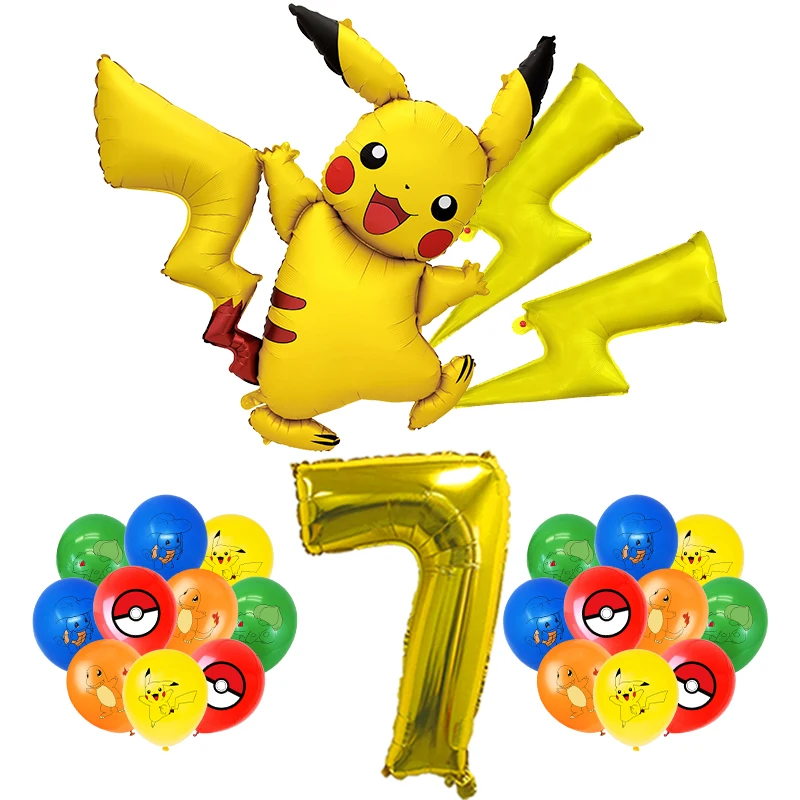 Yellow Pokemon Birthday Party Decoration New Lightning Pikachu Balloon Event Supplies Disposable Tableware Backdrop Banner Plate