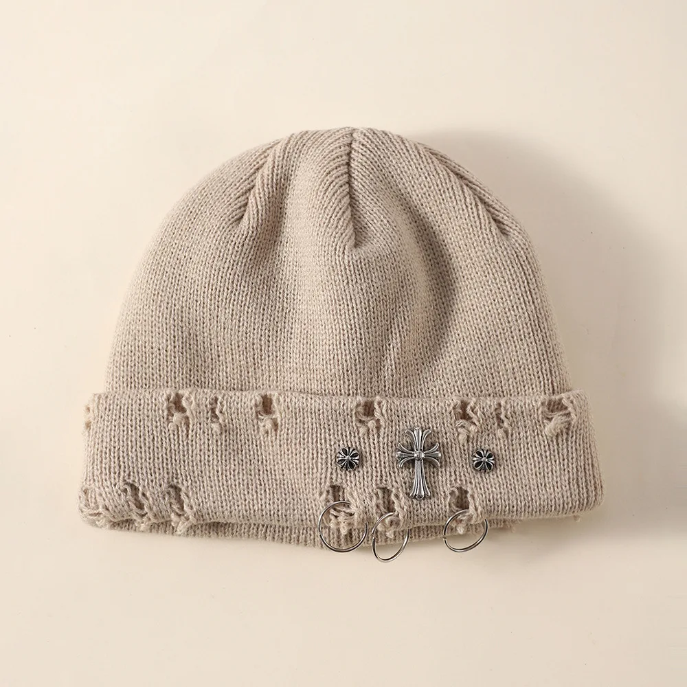 Neue Unisex Strickmütze mit Teufelshörnern Halloween Distressed Skull Cap Hip Hop Winter Warme Garnmütze für Männer Frauen – Detail 16