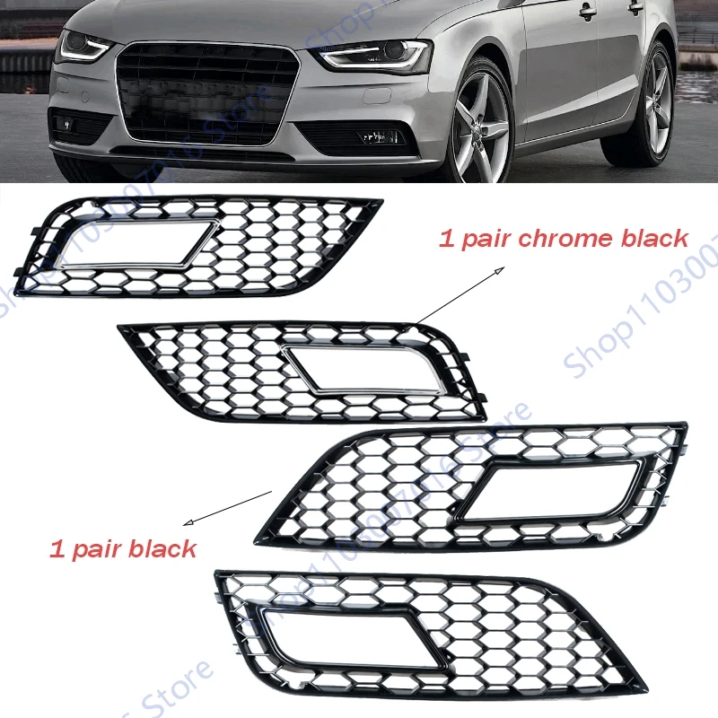 Front Bumper Fog Light Lamp Grille Covers Honeycomb Mesh For Audi A4 B8.5 Facelift Models 2013 2014 2015 2016 Car Lid Bezel