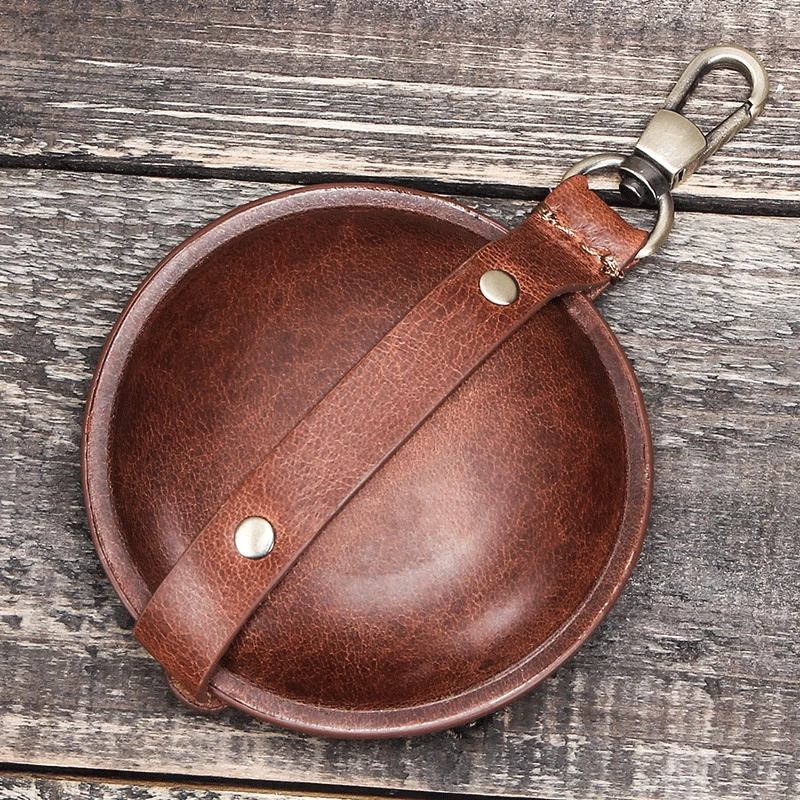 Round Small Coin Purse Data Cable Earphone Storage Bag Protective Pocket Medieval Retro Men Women Genuine Leather Wallet