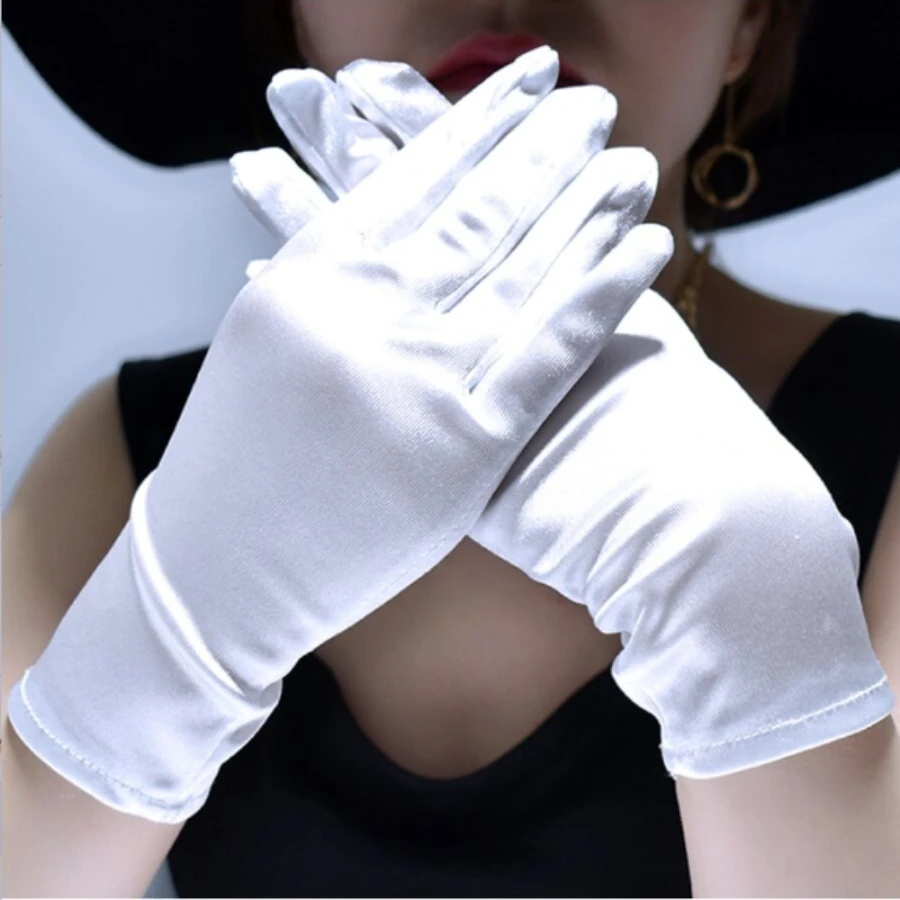 Short satin evening gown etiquette gloves Light Lycra ball performance gloves Stretch color Ding wedding gloves