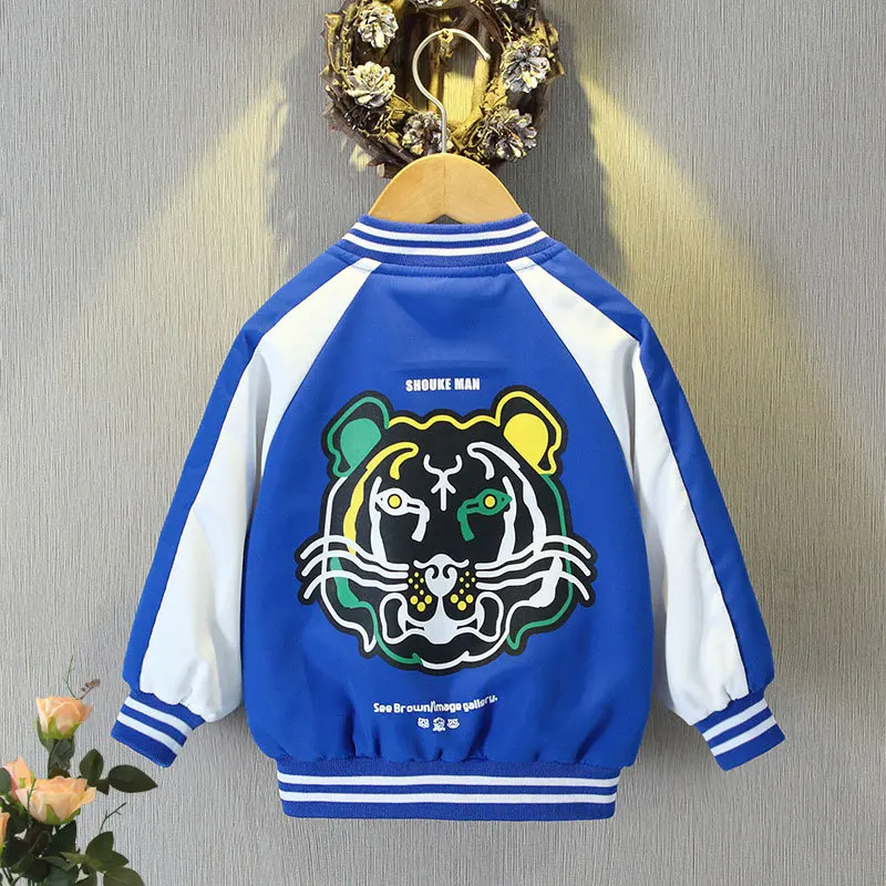 Boy's Coat Spring and Autumn New Boy Tiger Print Stand Collar Jacket Children's Casual Jacket  Kids Jackets for Boys