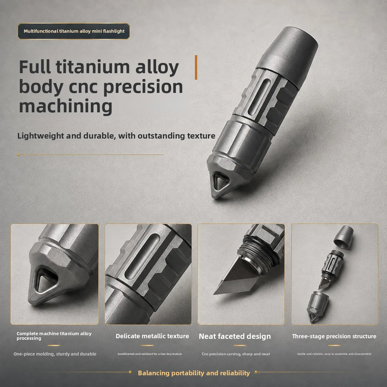 Titanium Alloy Mini LED Flashlight EDC Pocket Tool Pry Bar Portable Keychain Gear for Outdoor Camping
