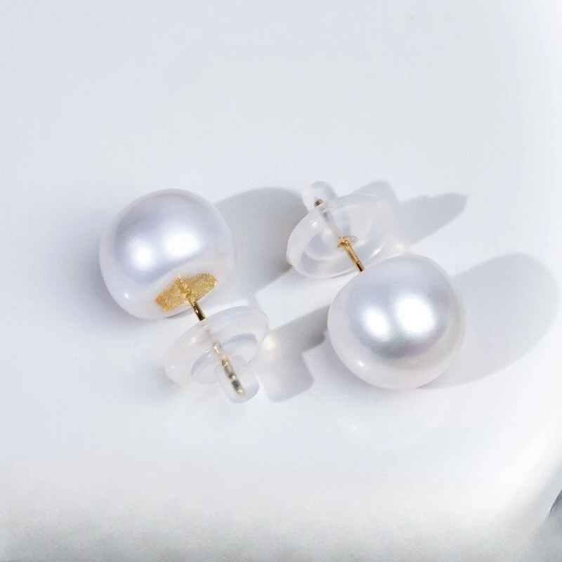 

White Stud Earrings, Flat Bottom 925 Silver, 11-12mm Pearls, Tiny Clouds on Your Ears