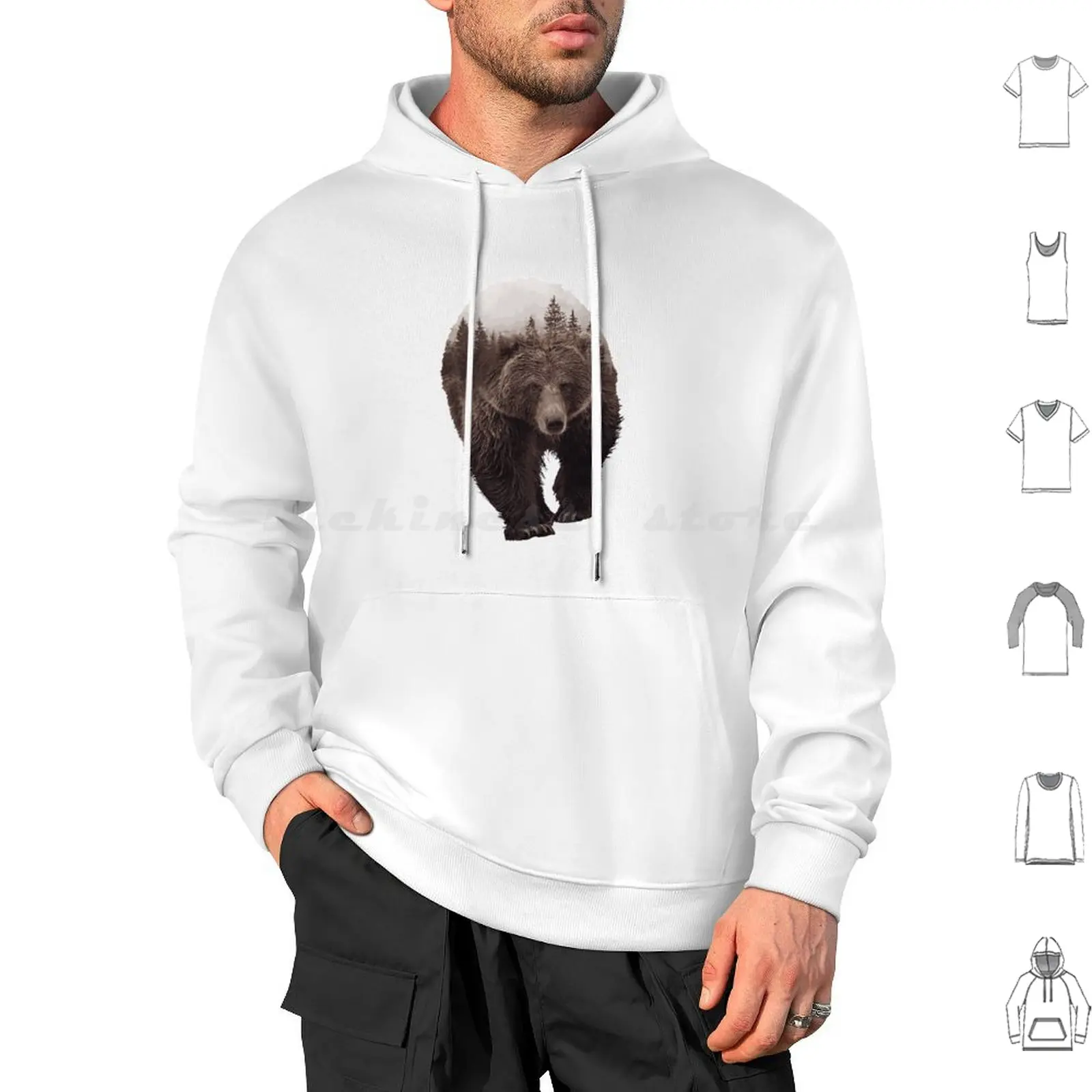 Double Exposure Brown Bear Hoodies Long Sleeve Bear Grizzly Grizzly Bear Brown Bear Bear Lover Double Exposure Double