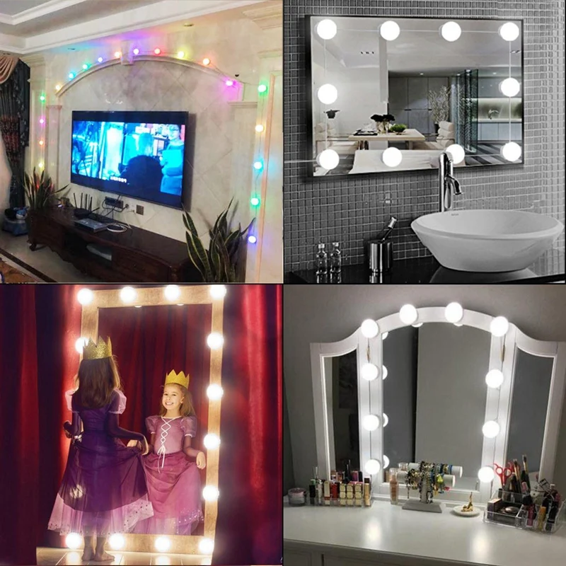 

3 Modes Colors Makeup Mirror Light Led Touch Dimming Vanity Dressing Table Lamp Bulb Make Up Mirror Wall Lamp USB 12V Hollywood