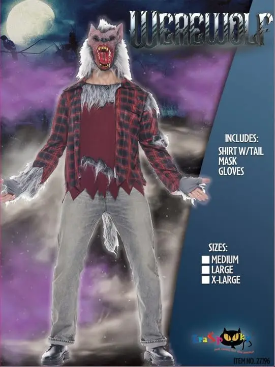 زي المستذئب للرجال - بدلة الهالوين على شكل قمر كامل مع قناع وقفازات واقعية، مجموعة تنكرية فروي للبالغين #2