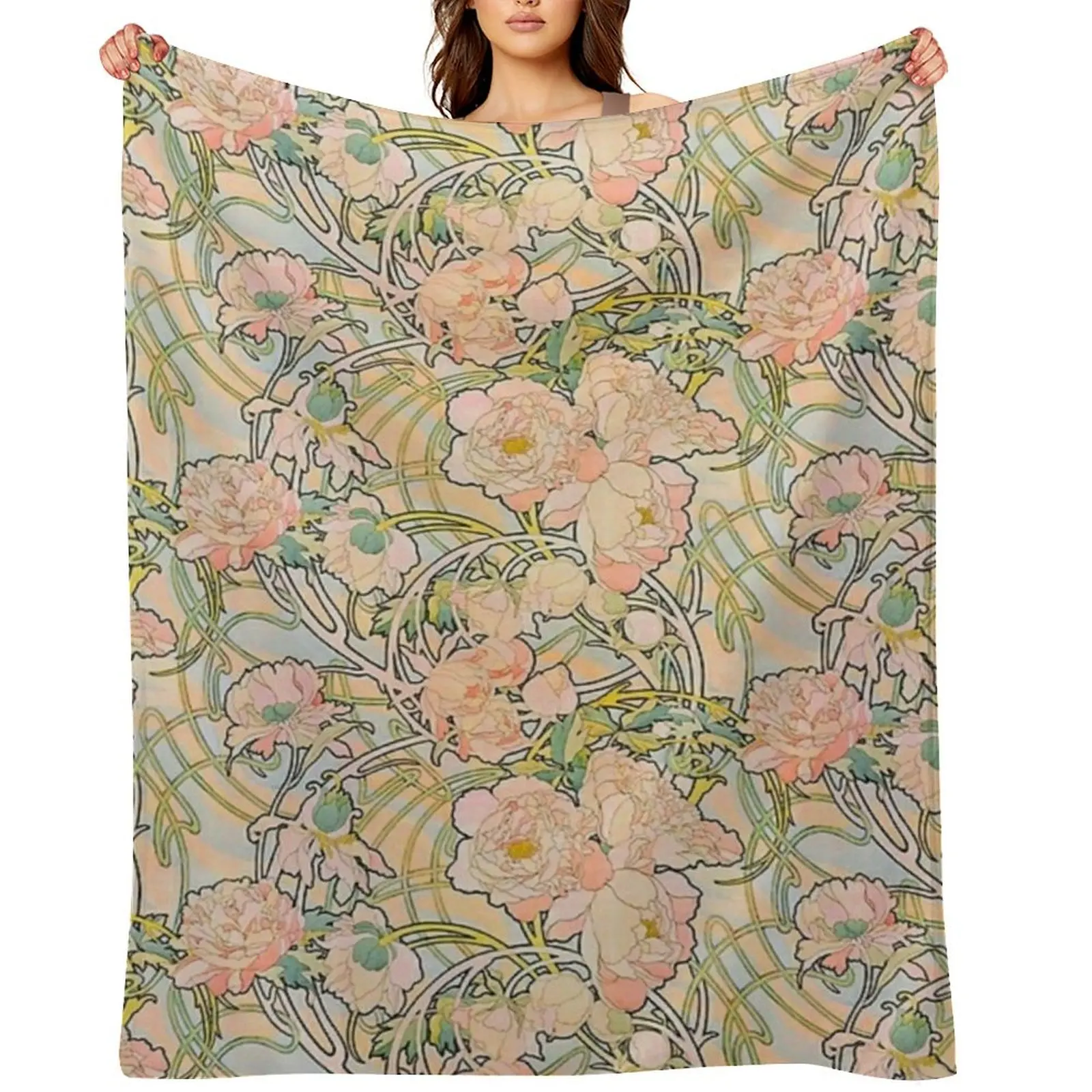 

Alphonse Mucha (1860 - 1939) flowers,N, 01. Throw Blanket funny gift Travel Plush for sofa Blankets