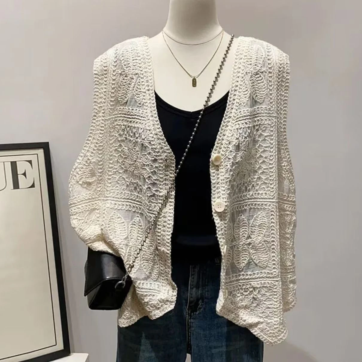 

Sweet Sleeveless Outerwear Vest Women's Shoulder Knitted Pure Color Hollow Sexy Design Summer Cardigan Korean Style Slim...