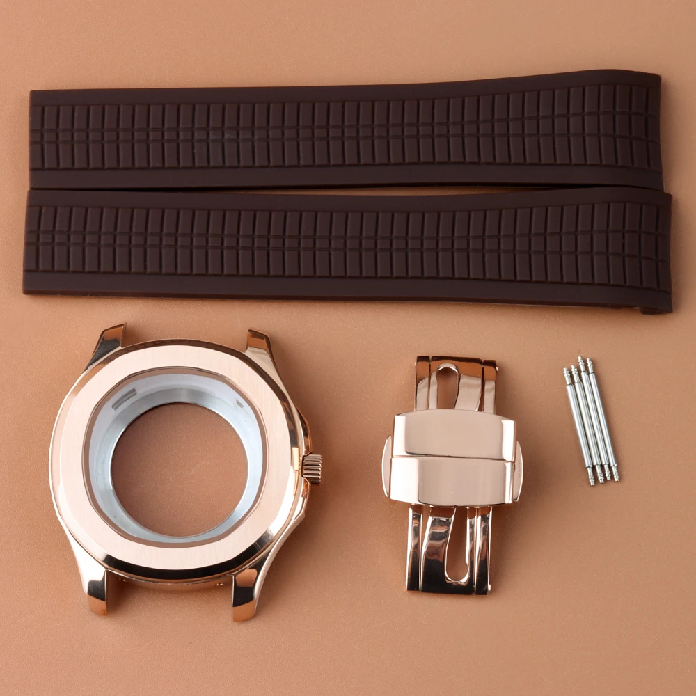 

Rose Gold 42mm NH35 Watch Case Brown Rubber Strap Fit Aquanaut NH35 NH36 Movement 31.5mm Dial Stainless Steel Watch Accessories
