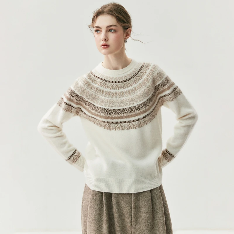 

Женский пуловер со специальным узором и круглым вырезом, 100% кашемир, простой модный свитер, осень-зима, удобные мягкие трикотажные топы